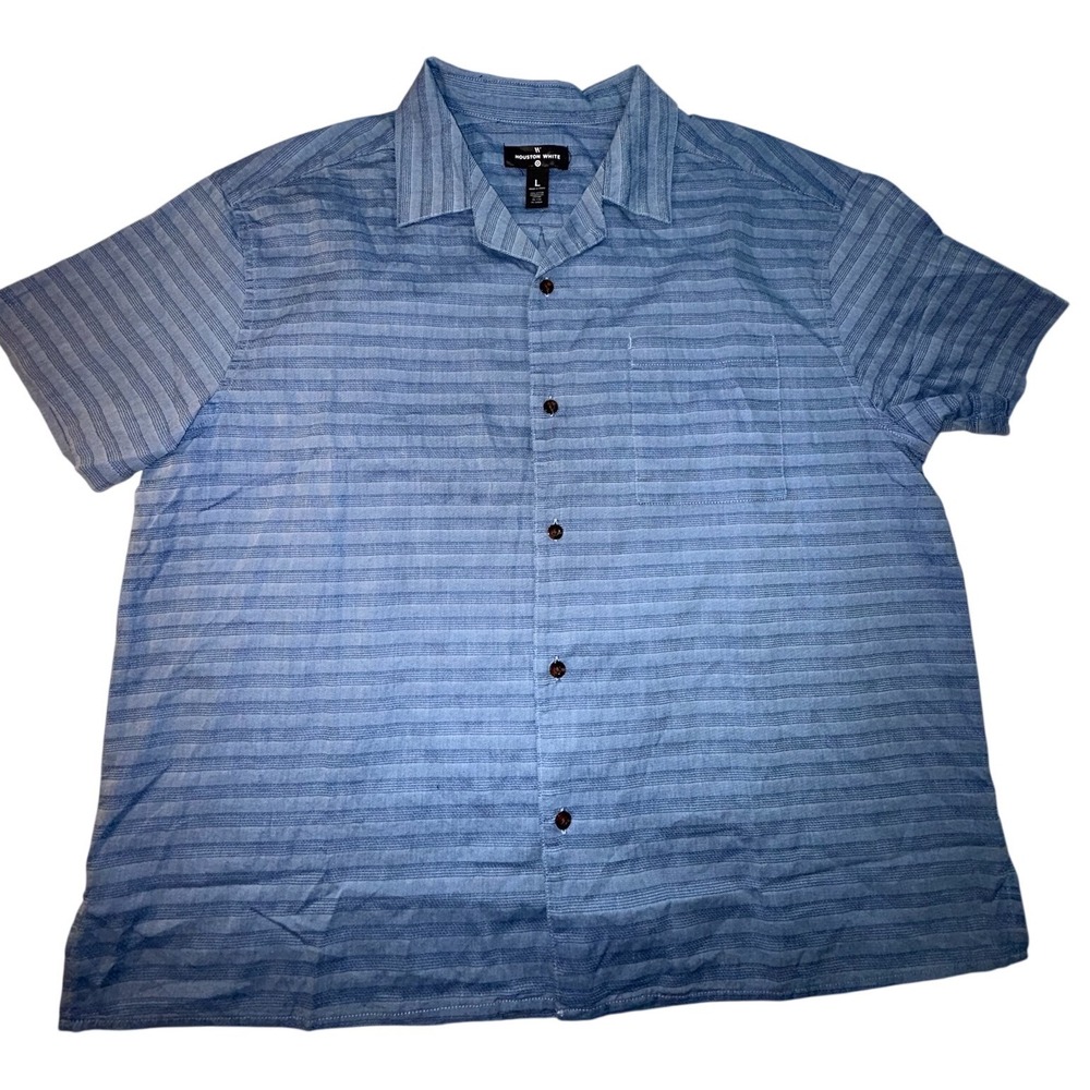 Houston White Mens Blue Textured Stripe Short Sleeve Button Down Shirt Large